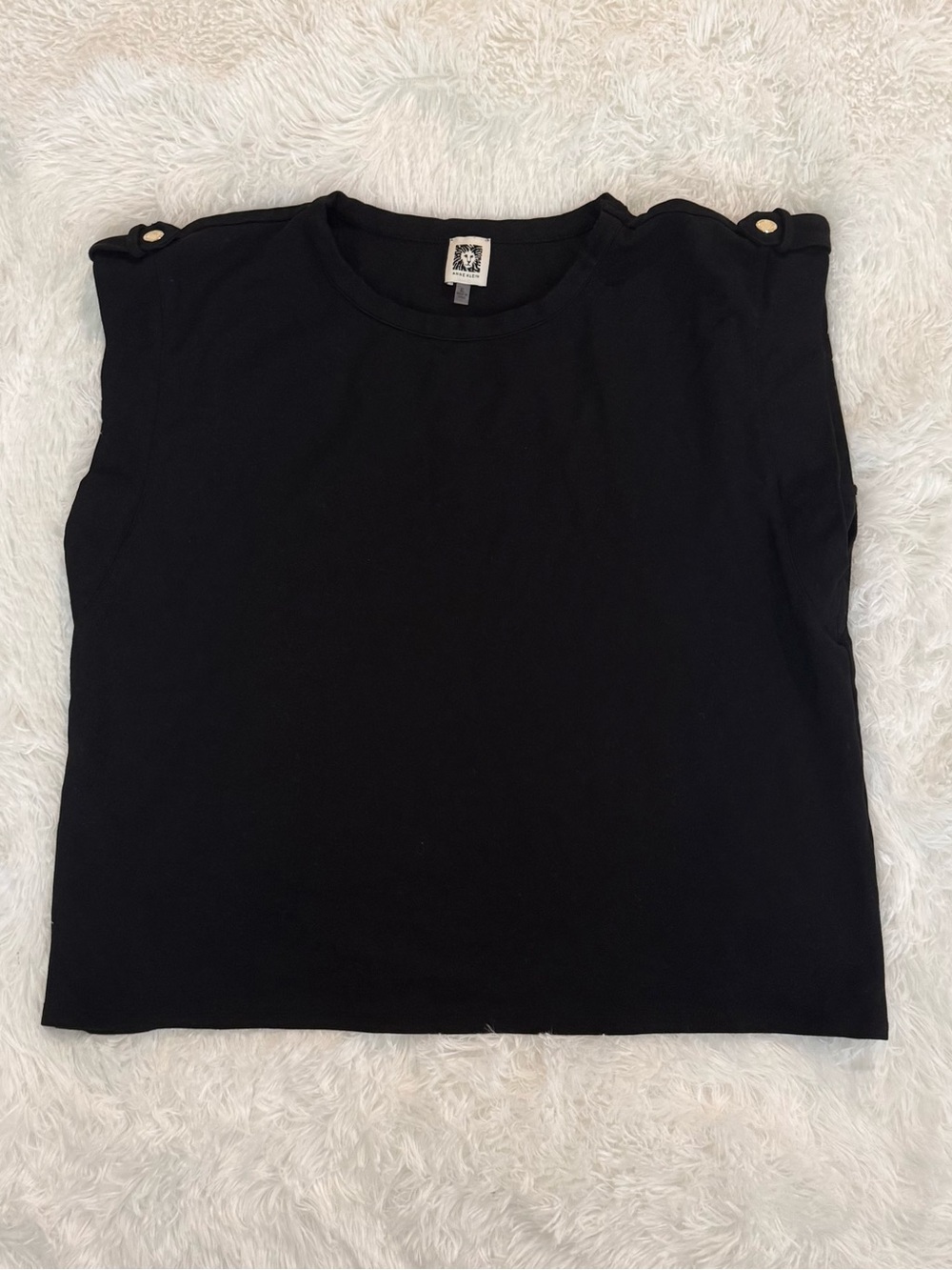 Anne Klein Black Sleeveless Muscle Tee Shirt Gold Shoulder Buttons Sz XL - Picture 1 of 4